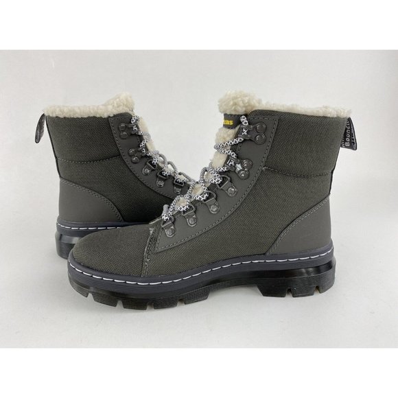 Dr Martens Combs FL Gunmetal Gray Women's Boots Faux Fur Lined Lace Up - Picture 10 of 10